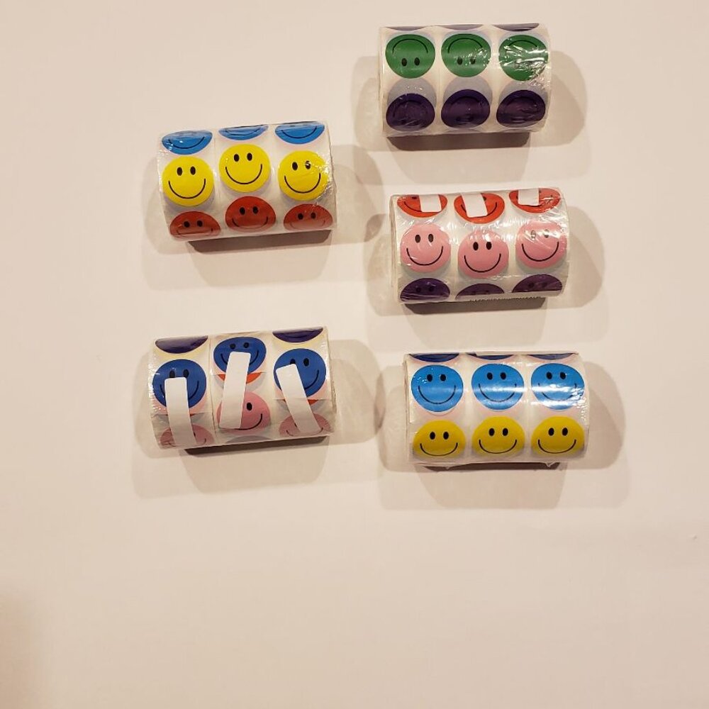 5 Lot Smiley Face Stickers Rolls Teacher Behavioral Reward Grading 4,500 Decals